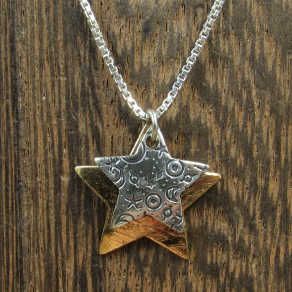 Jewelry - 18" Sterling Silver Double Star Pendant Necklace Vintage